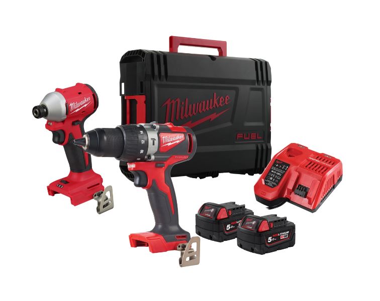 Milwaukee 4933492844 M18 BLPP2A3-502X Powerpack 18V 5.0Ah Li-Ion - Mașină de găurit cu impact fără fir M18BLPD2 + Șurubelniță cu impact M18BLIDR