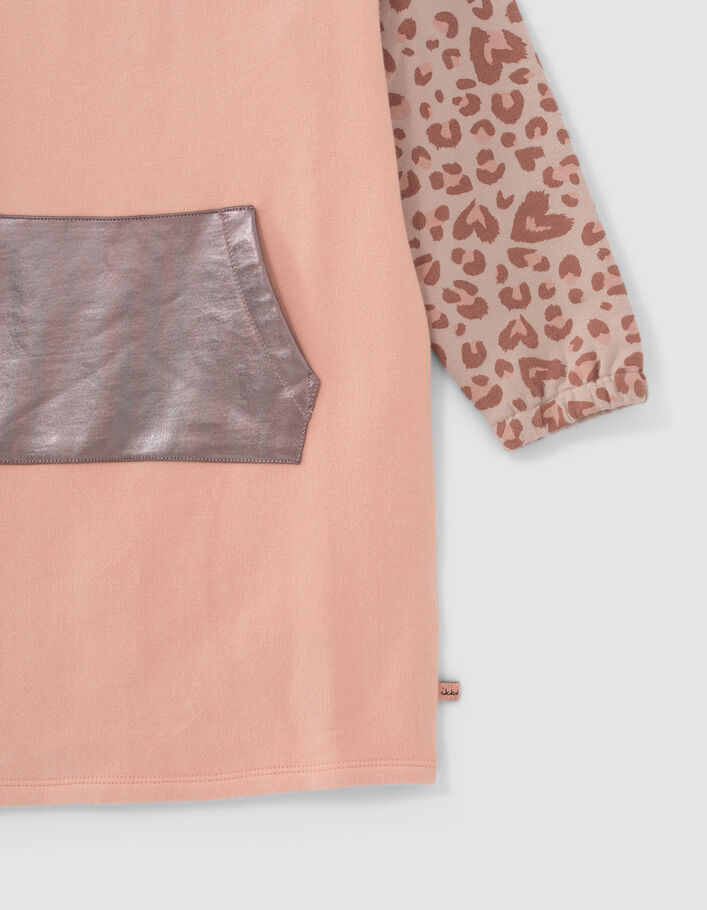 Robe sweat rose à motif léopard fille