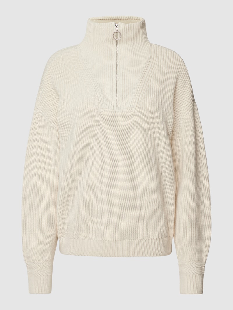 Strickpullover mit Troyer-Kragen in ecru