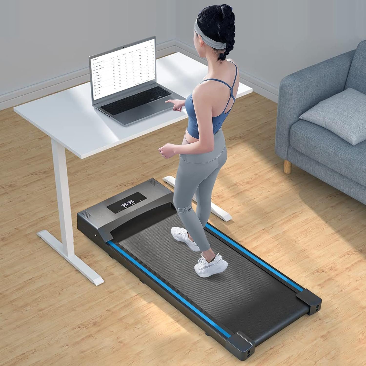 Tvdugim Laufband (Laufband für Zuhause,Walking Pad, Laufband Schreibtisch, 1-8 km/h 550W), Motor mit Fernbedienung und LCD-Anzeige (Blau)