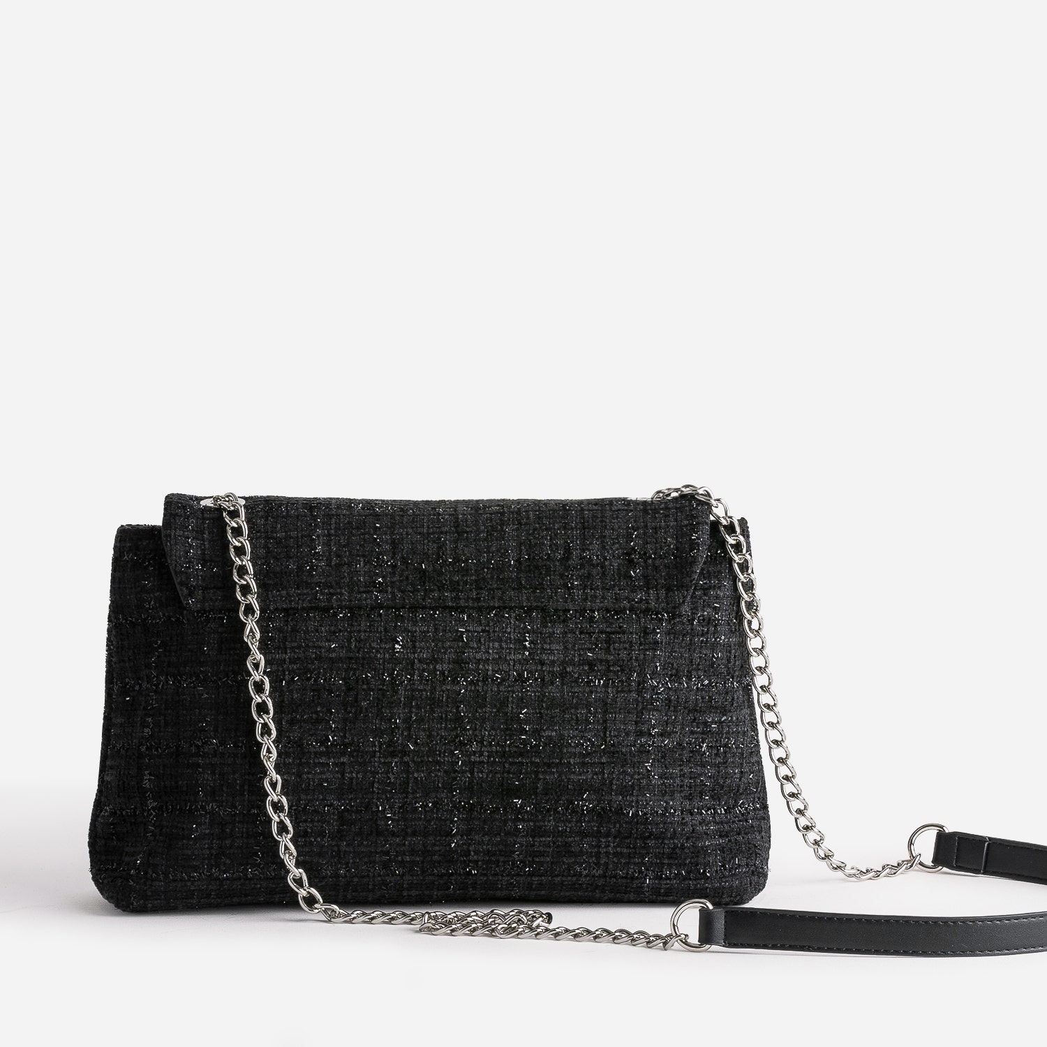 Sac TEXTO noir textile façon tweed pailleté