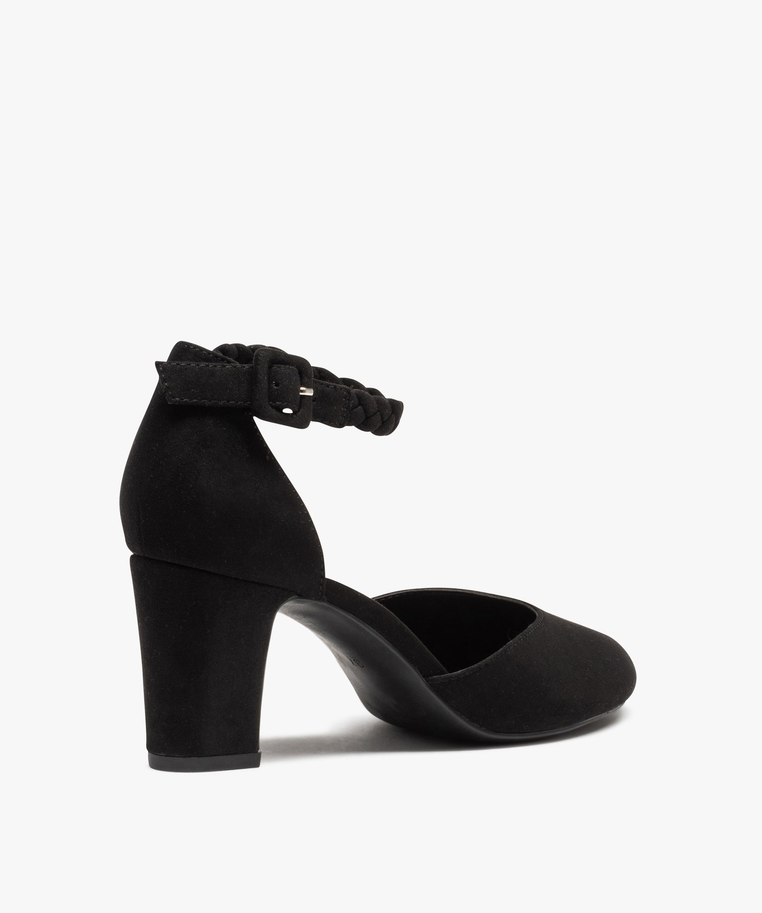 Escarpins femme unis à talon carré et bride tressée noir | GEMO