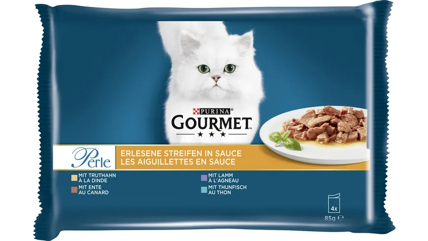 PURINA GOURMET Perle Erlesene Streifen in Sauce mit Truthahn/Lamm/Ente/Thunfisch 340 g