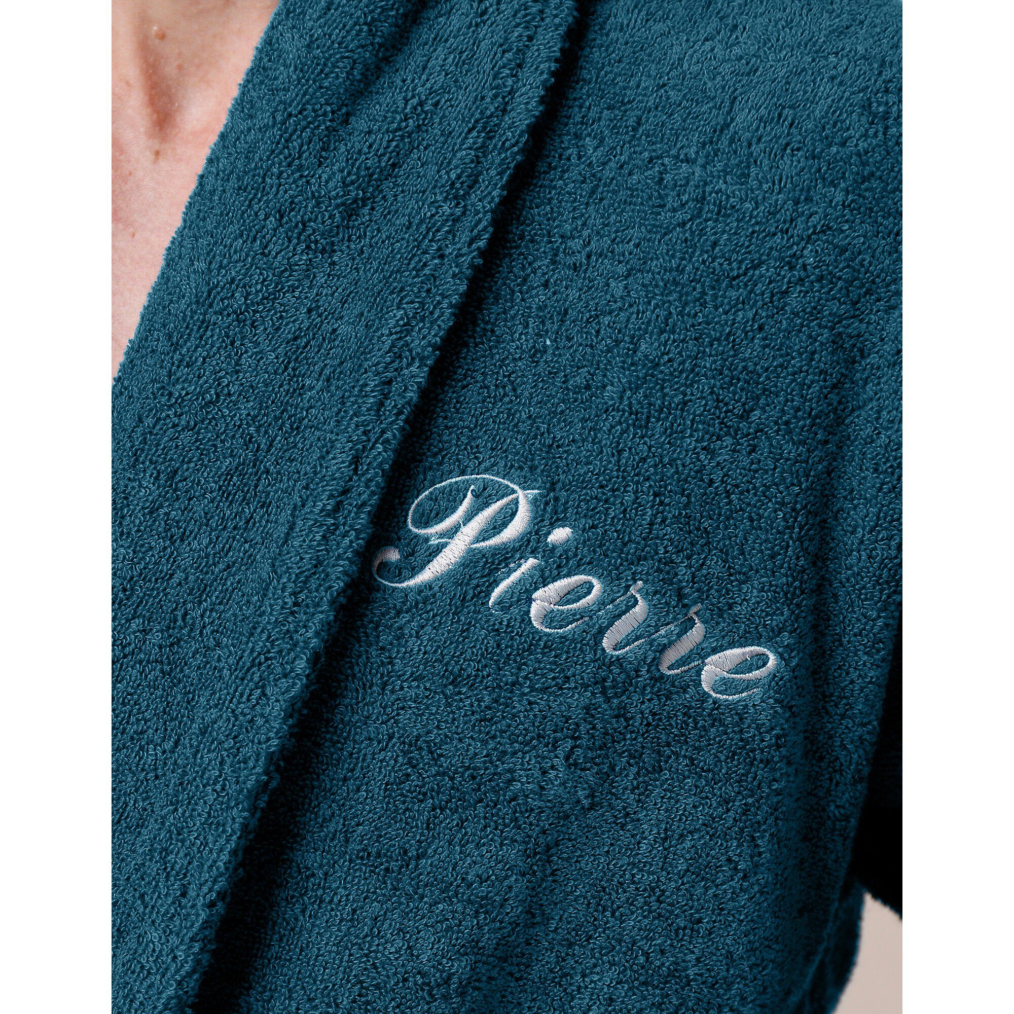 Peignoir mixte adulte éponge bouclette col châle personnalisable