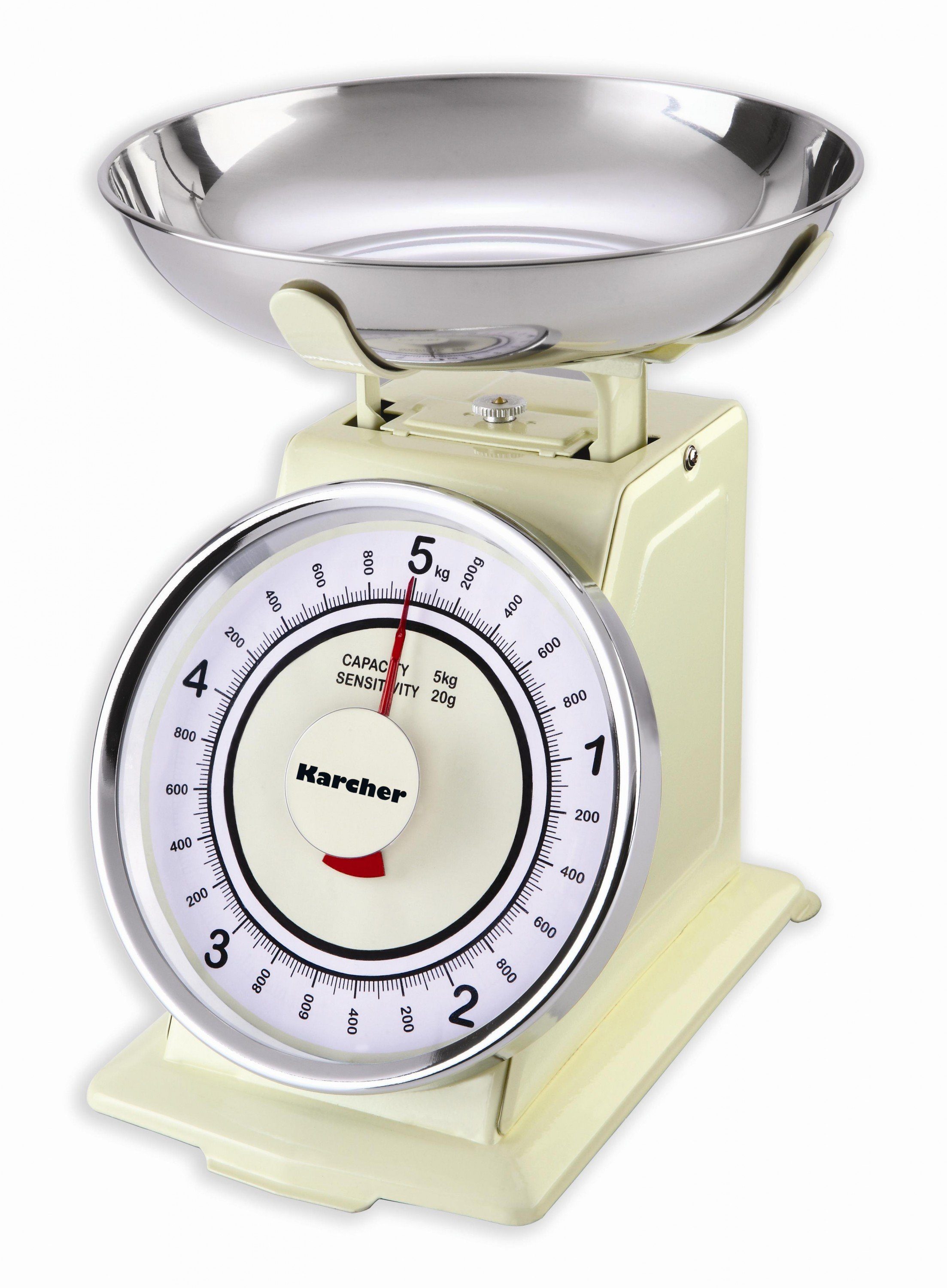 Karcher Küchenwaage WAK 811, Retro Design mit Edelstahl Schale, max. Wiegekapazität 5 kg