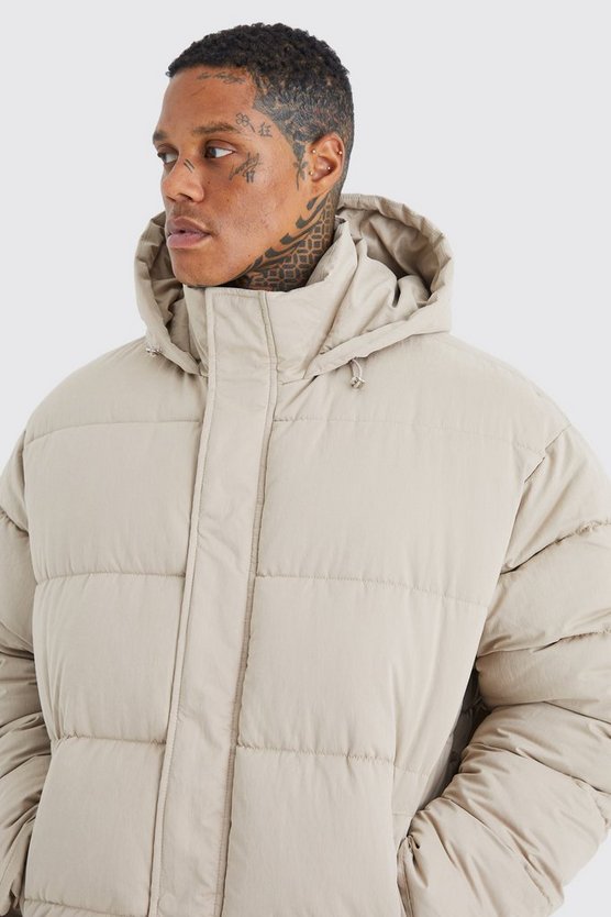 Kastige Nylon-Steppjacke in Knitteroptik