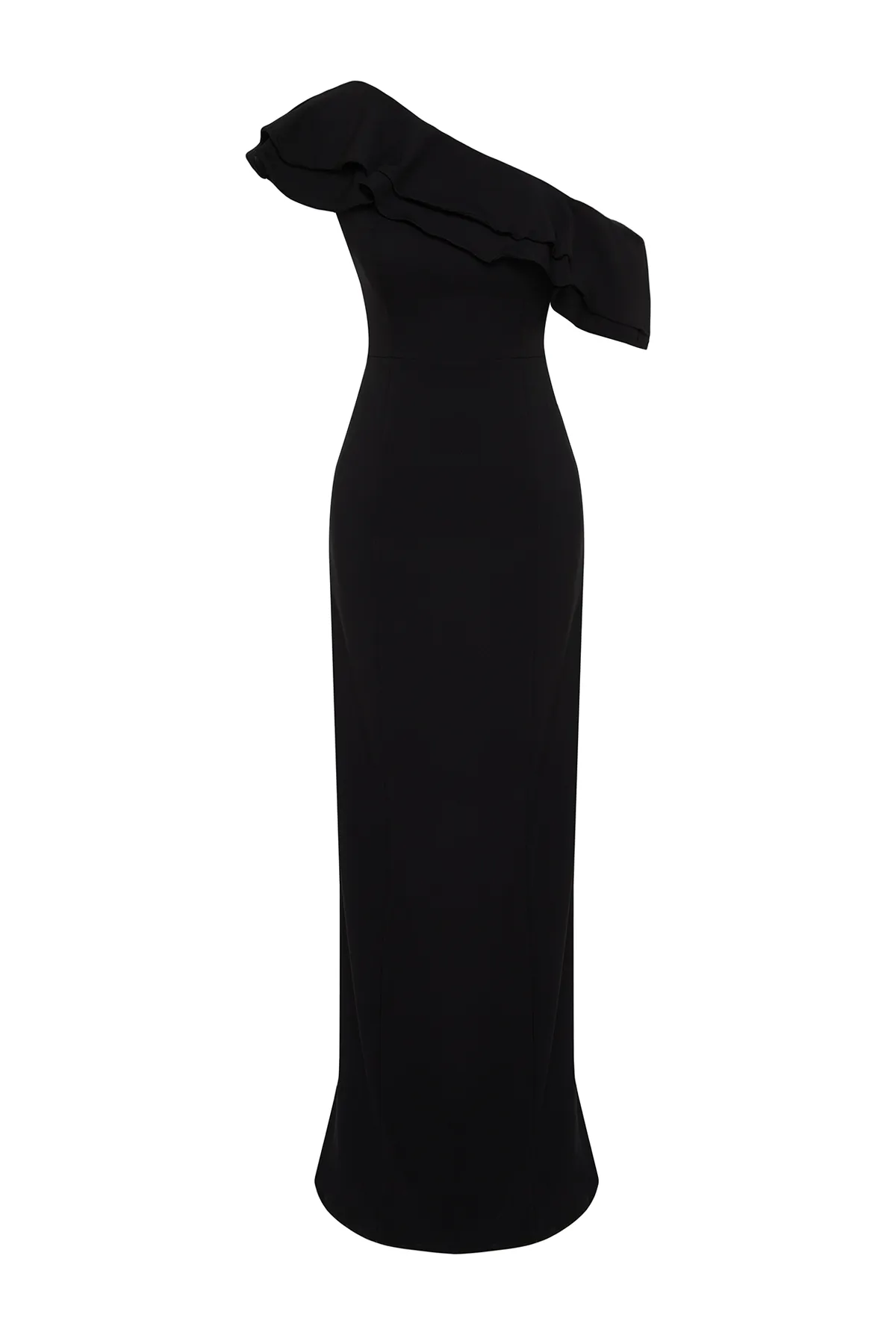 Trendyol Collection  Elegantes Abendkleid mit Volants in Schwarz TPRSS24AE00066