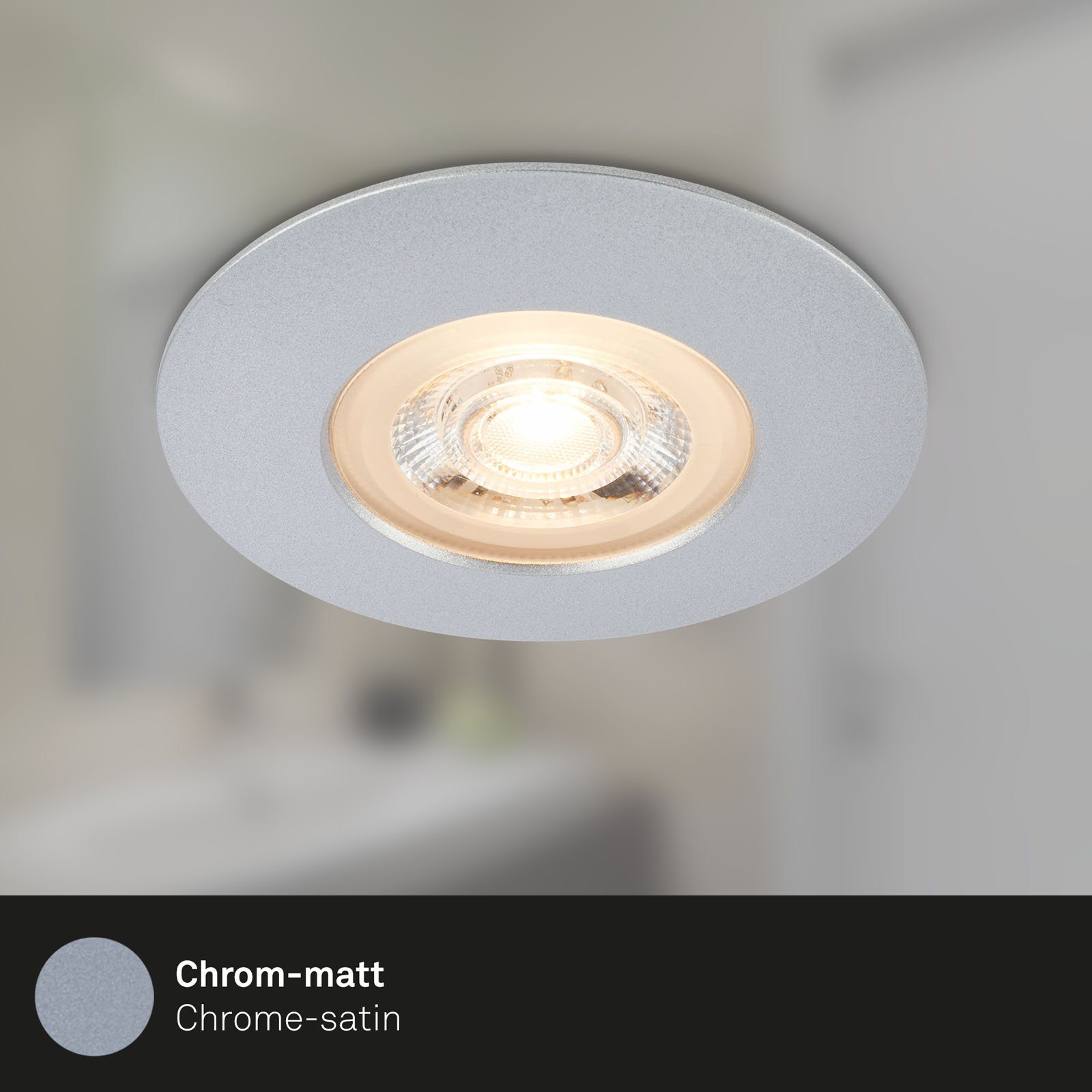 Briloner Leuchten LED Einbauleuchte 7044-034, LED fest verbaut, Warmweiß, 3er Set, ultraflach, IP65, Warmweiß 3000K, chrom-matt, 9 cm