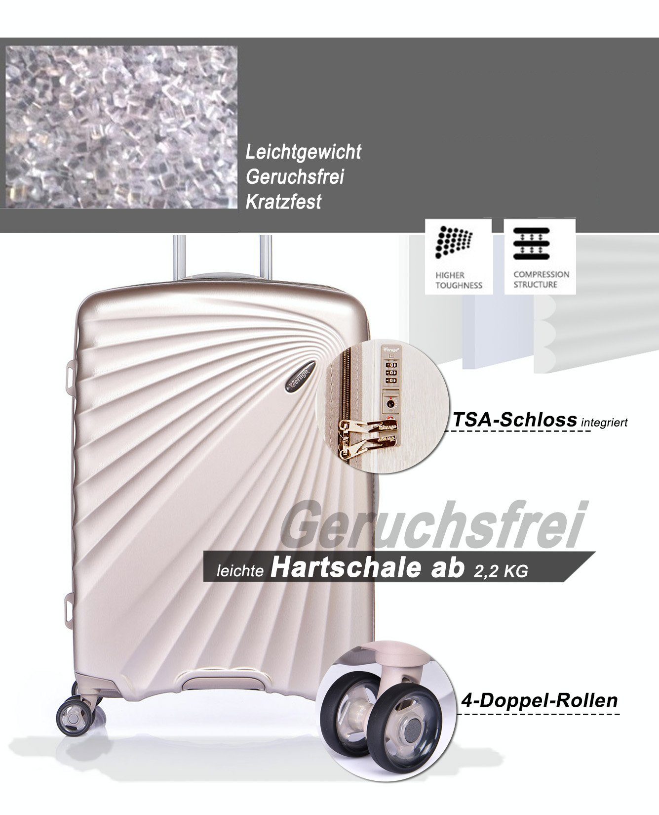 Verage Hartschalen-Trolley Kinetic M 24'', 4 Rollen, Volumenerweiterung, 4-Doppelrollen, TSA-Zahlenschloss