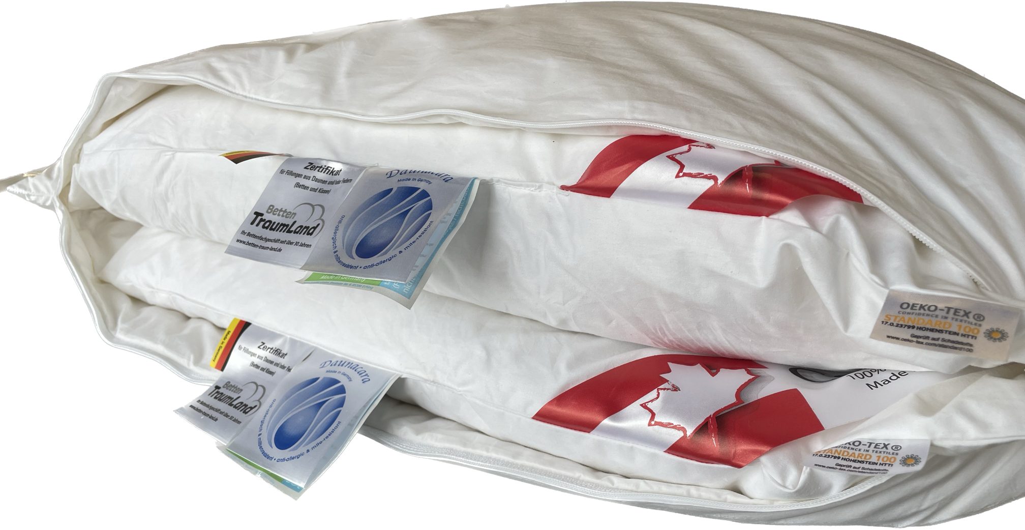 Daunenkissen Meisterstück Canada Daunenkissen 40x80 cm mit Reißverschluss, Betten Traumland, Seitenschläfer, Rückenschläfer, Bauchschläfer, individuelle Füllmengenauswahl möglich, kein Lebendrupf