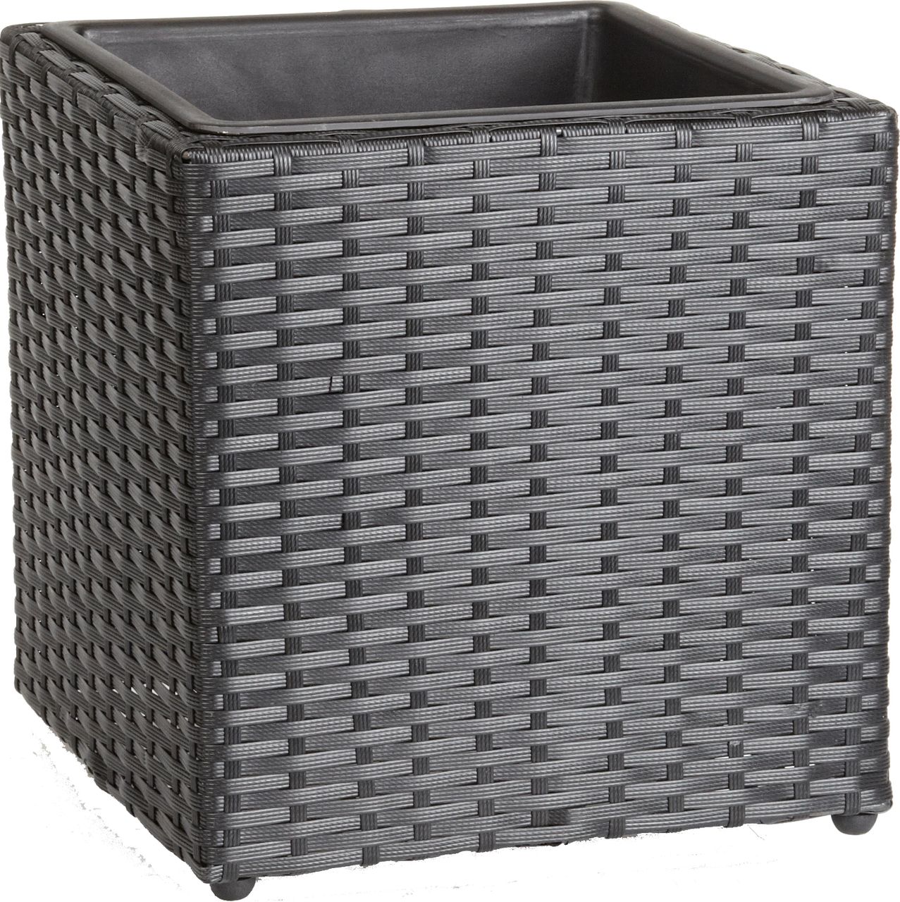 Weles Pflanzkübel Polyrattan 28 x 28 x 28 cm, für Innen und Außen, Kunststoffeinsatz, 4-Faser schwarz