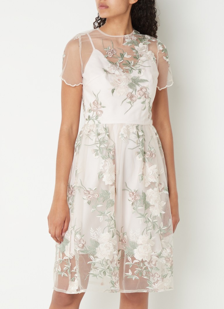 Chi Chi London Floral Embroidered satin midi dress with lace