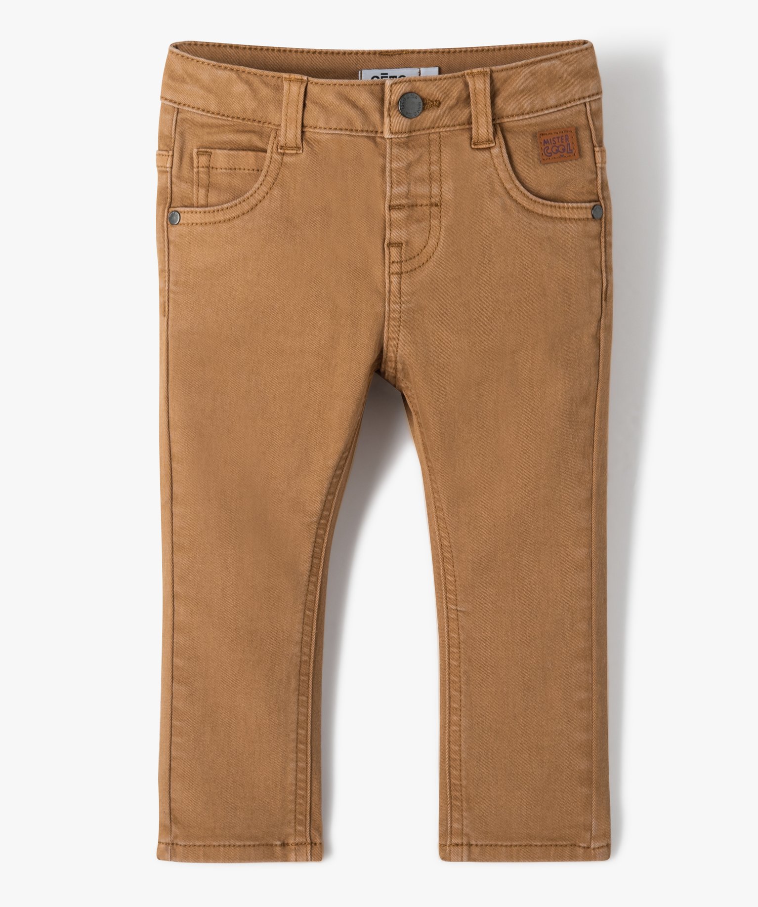 Pantalon bébé Garçon slim en toile extensible unie marron | GEMO