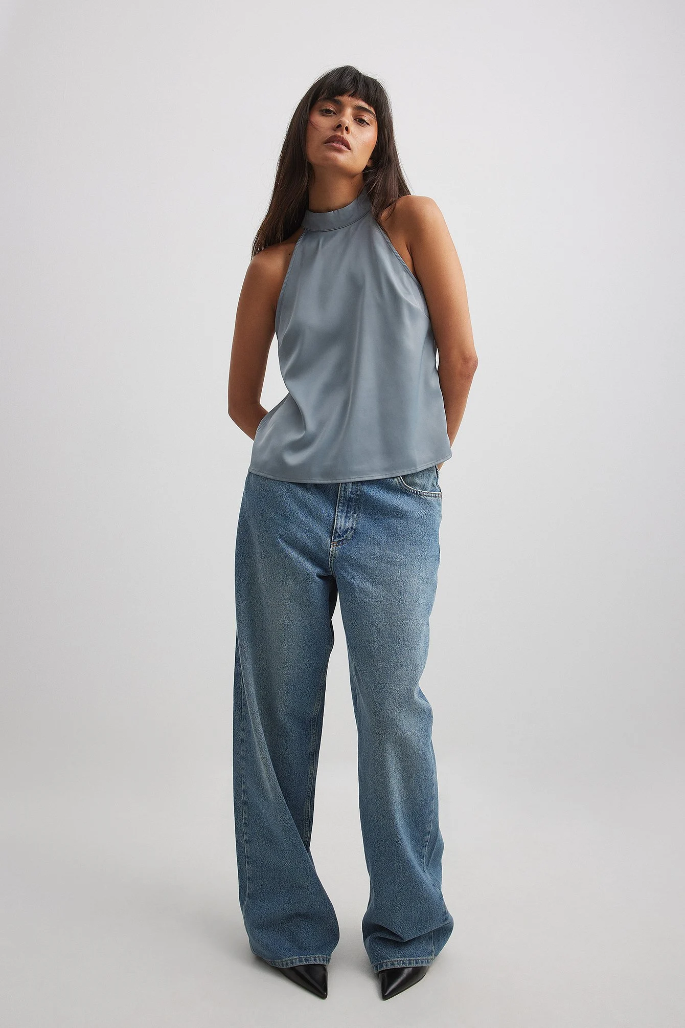 Hochgeschlossenes Top aus Satin