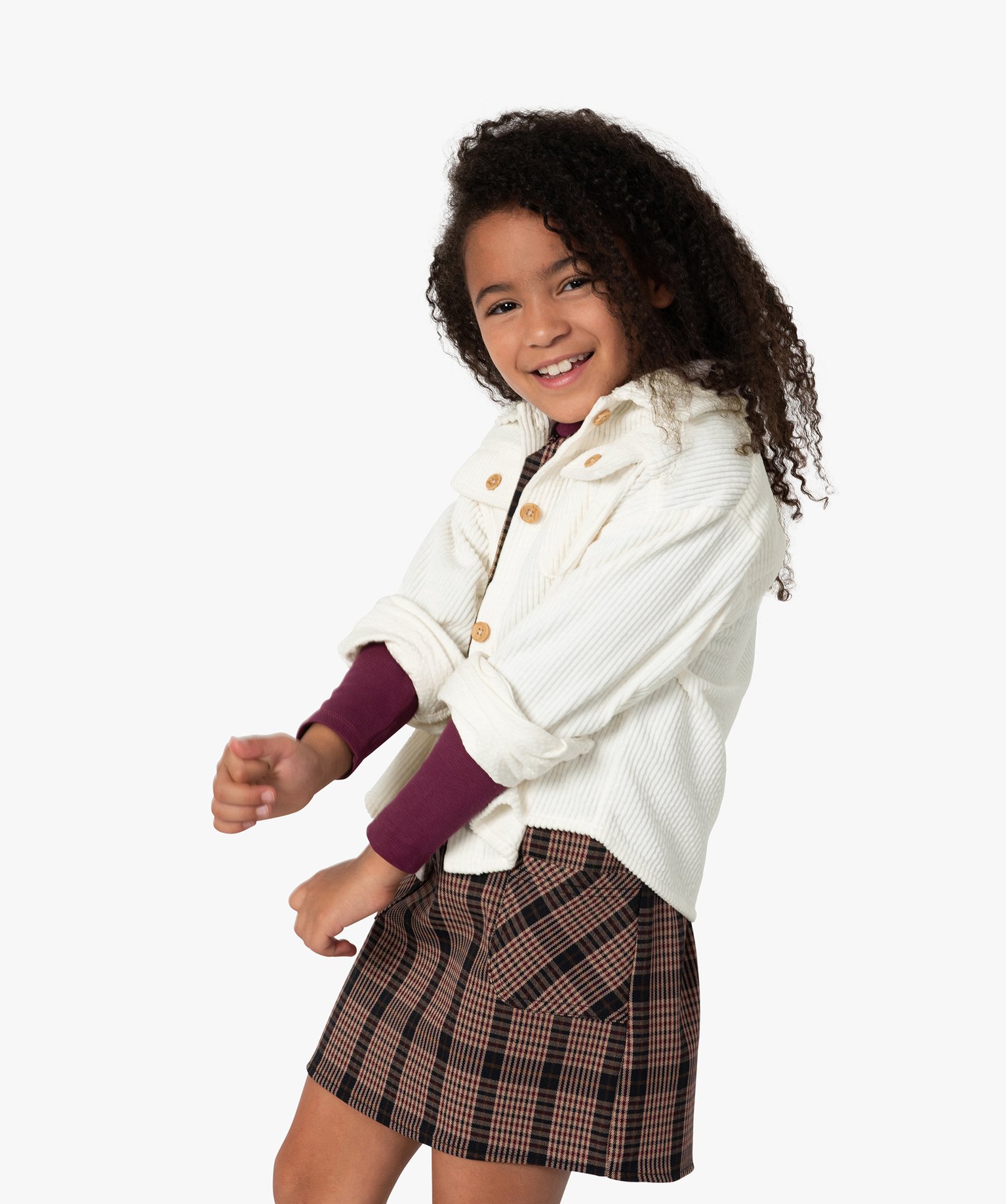 Chemise fille en velours ctelé épais ecru | GEMO