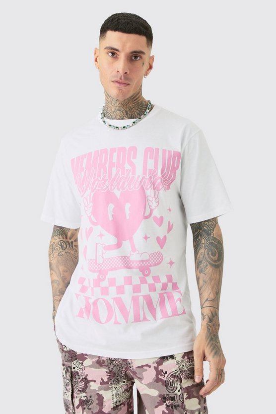 Tall weißes T-Shirt mit Members Club Worldwide Print