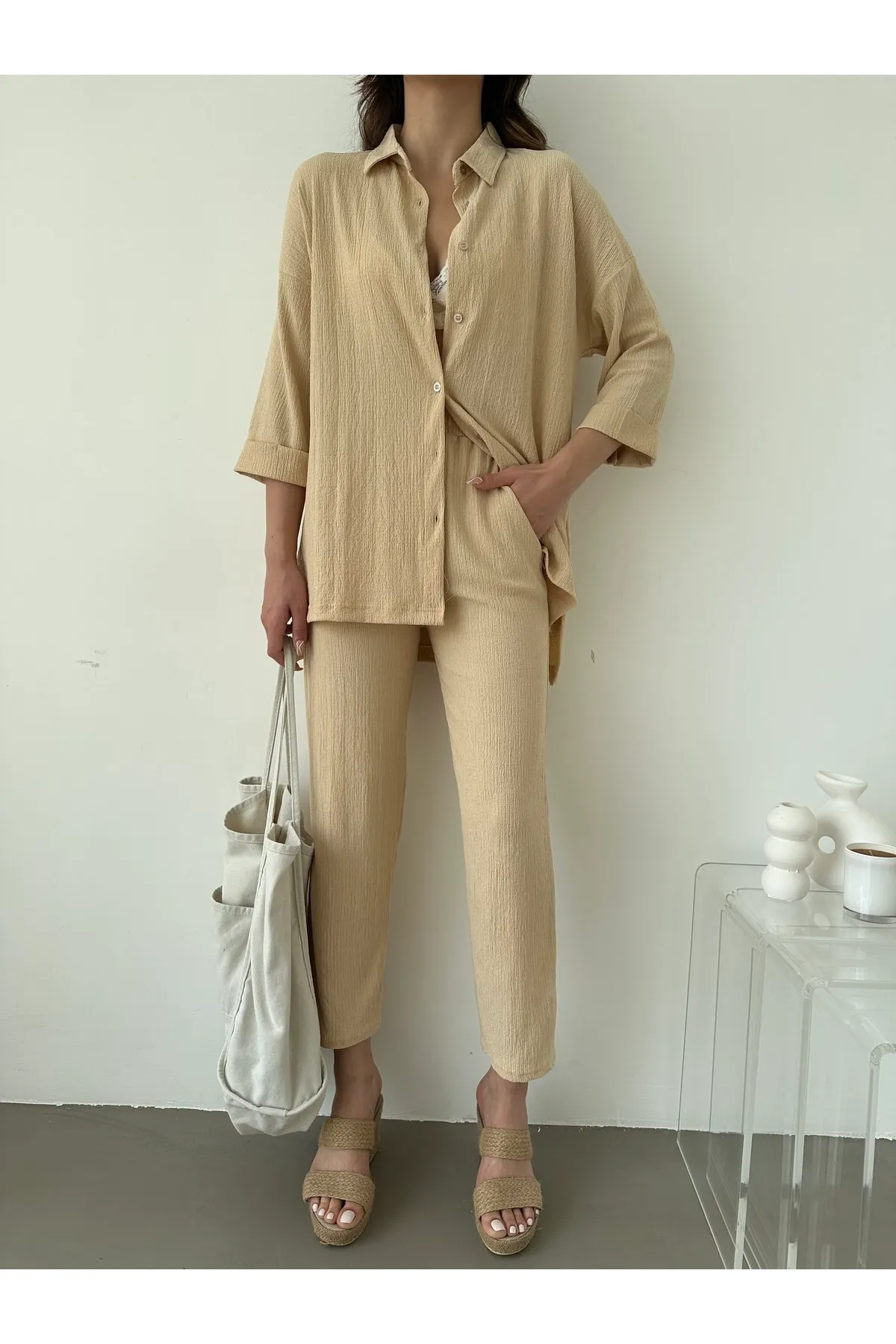 BEJNA  Zweiteiler - Beige - Regular Fit