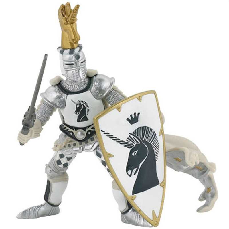 Figurine maître des armes cimier licorne argentée Papo