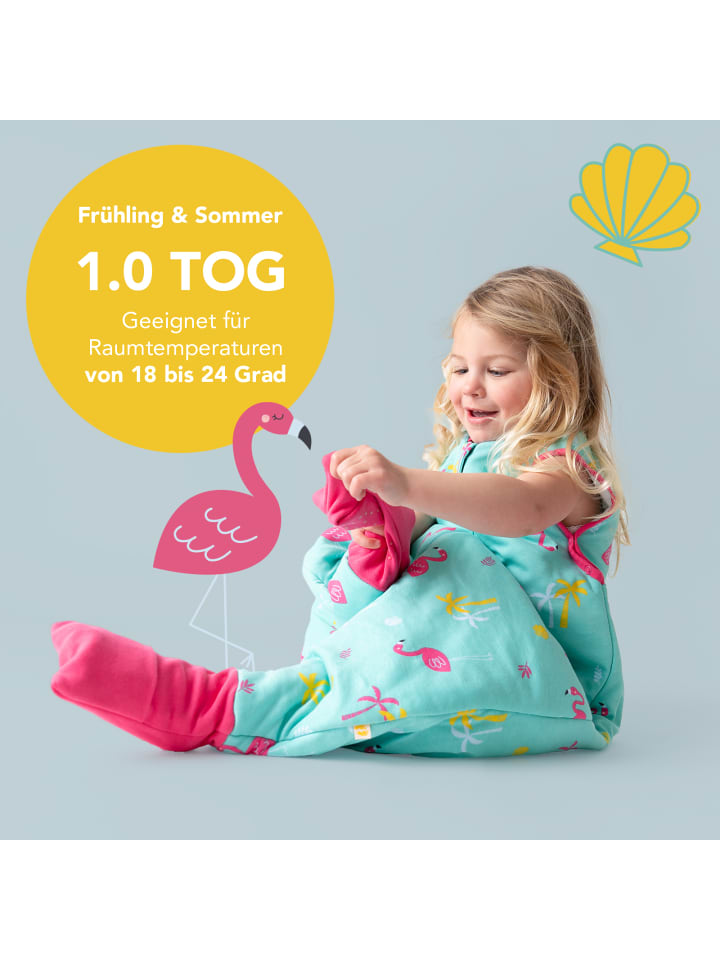 Schlummersack Bio Schlafsack mit Füßen und umklappbaren Bündchen 1.0 TOG in Pink günstig kaufen