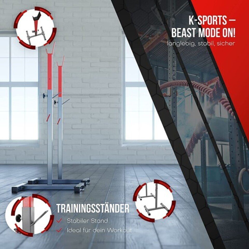 K-SPORT Trainingsbank Trainigsbank mit Hantelständer (2 Stk), 7-stufig einstellbare Hantelständer und Rückenlehne