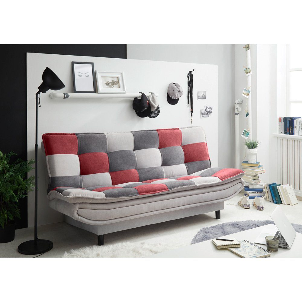 Lomadox Schlafsofa PIRNA-09, mit Bettkasten in 188x118 cm, in der Farbe silver, berry, dark grey