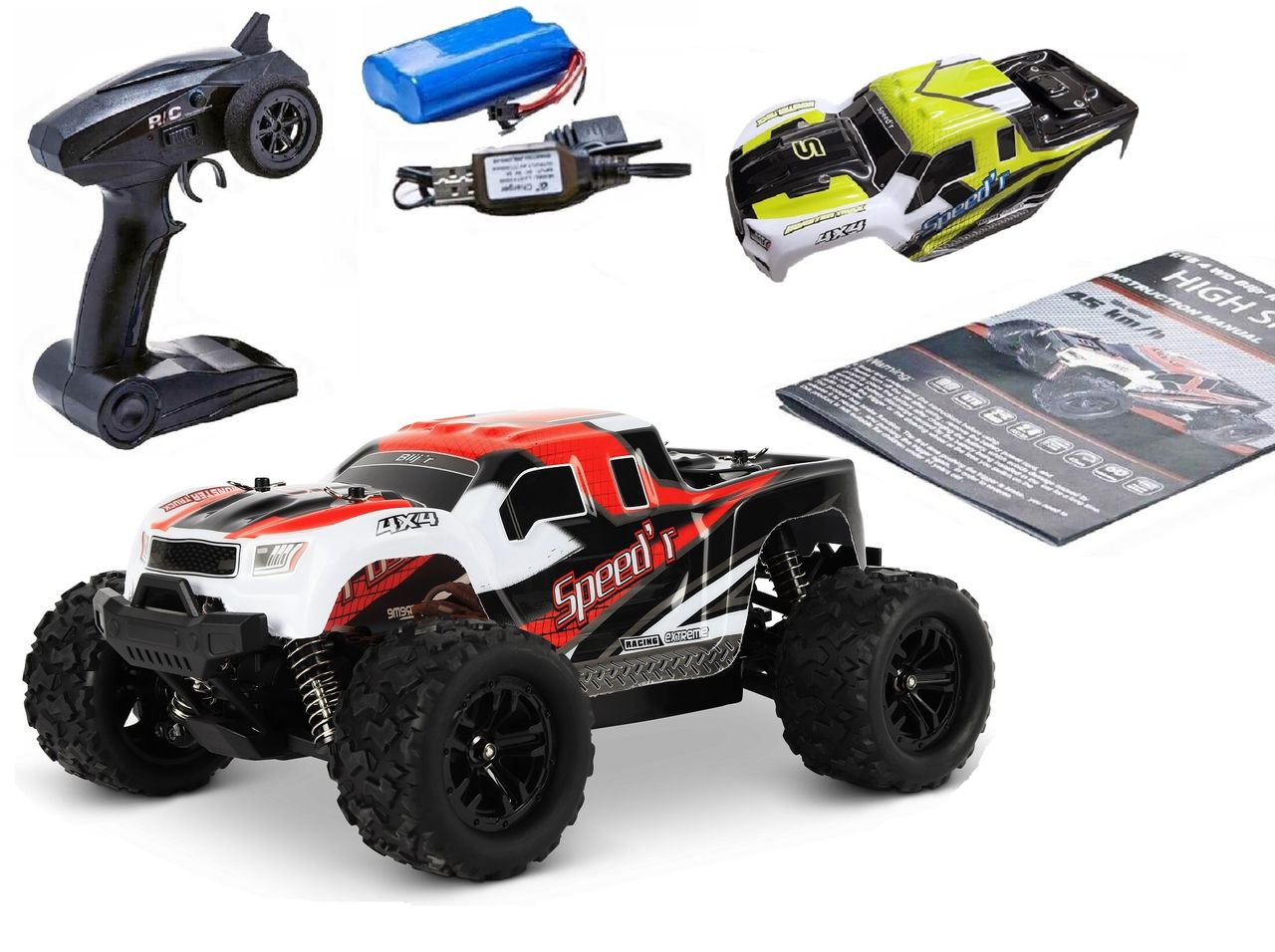Blijr Blij´r Speed´r ferngesteuerter RC Monstertruck Rot 45 km/h, 1:18, 2 Akkus, Allrad, 100m, Ersatzkarosserie
