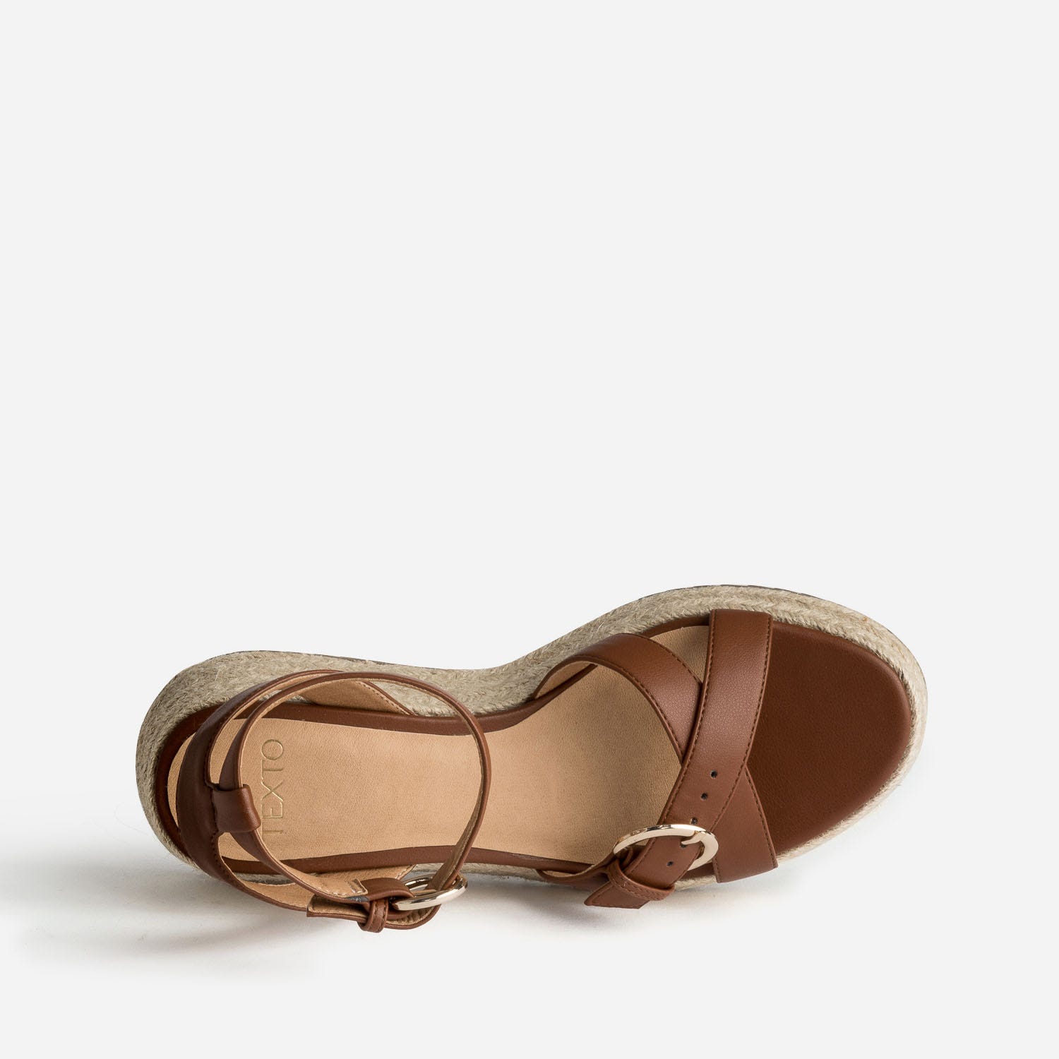 Sandale compensée TEXTO cognac en cuir