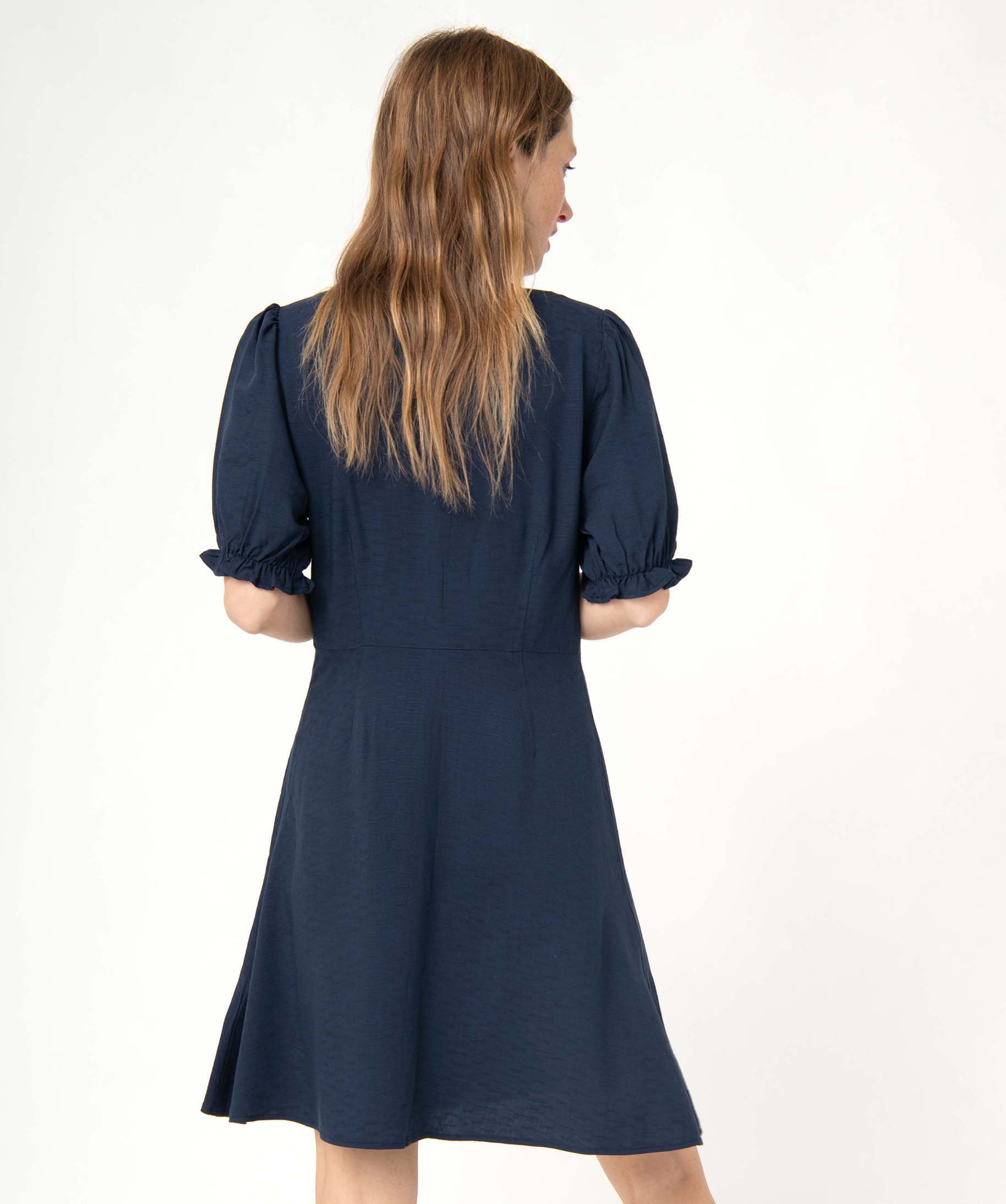 Robe femme à manches courtes avec boutons fantaisie bleu | GEMO
