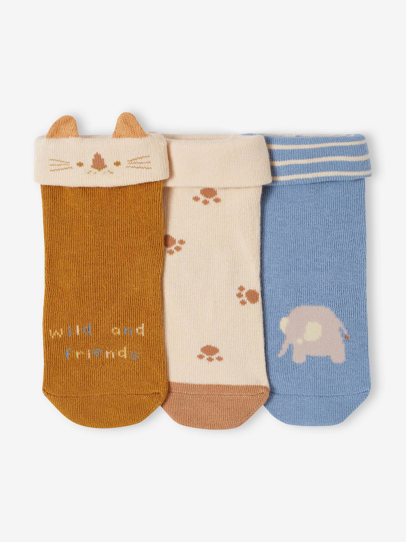 Vertbaudet 3er-Pack Baby Socken mit Tieren Oeko-Tex - graublau