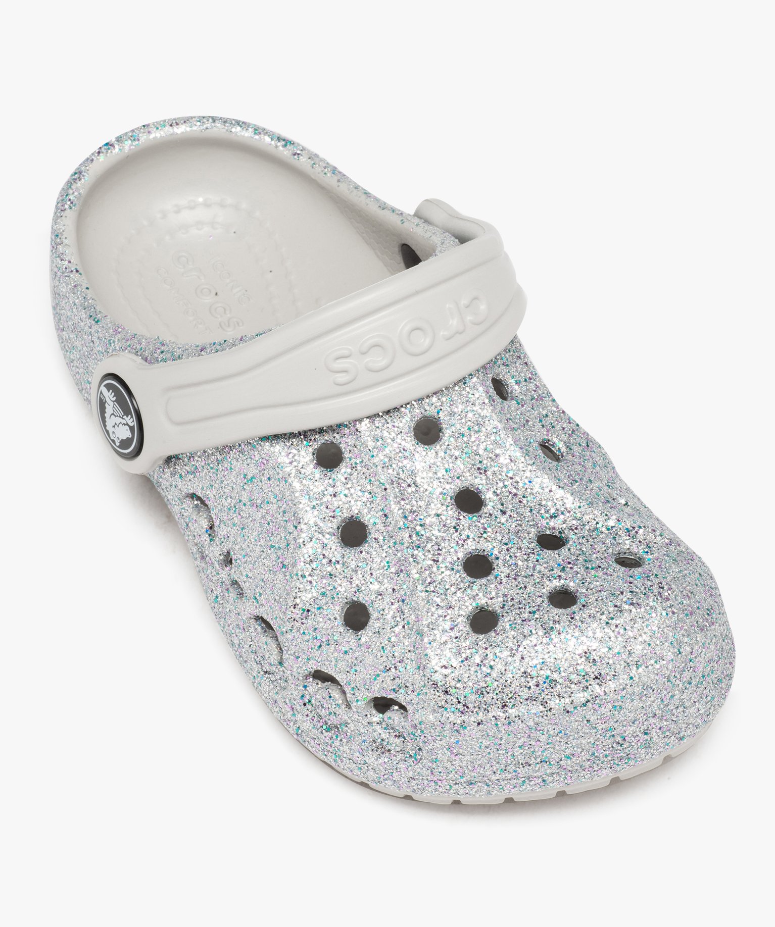 Sabots souples plage fille unis à paillettes - Crocs argent | GEMO