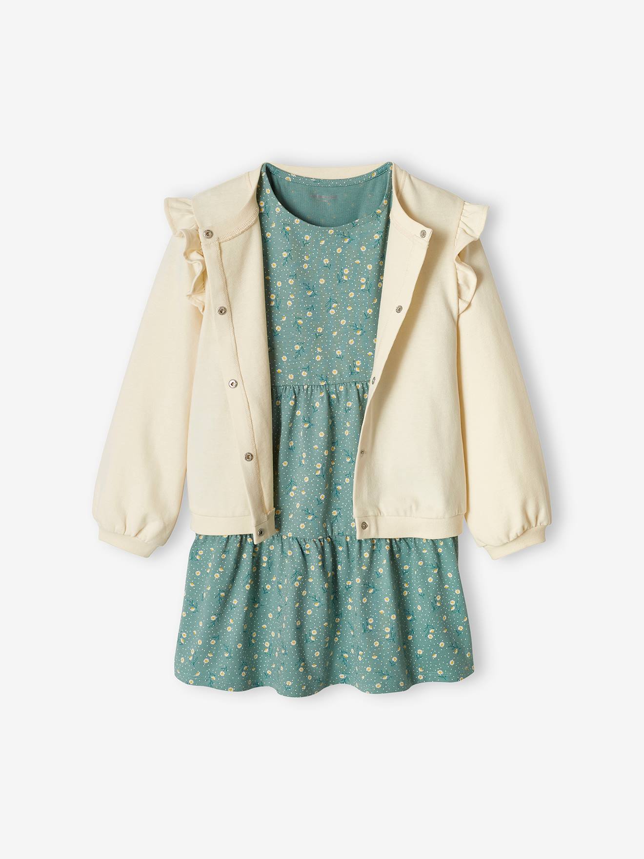 Vertbaudet Mädchen-Set: Kleid & Sweatjacke Oeko-Tex - smaragdgrün