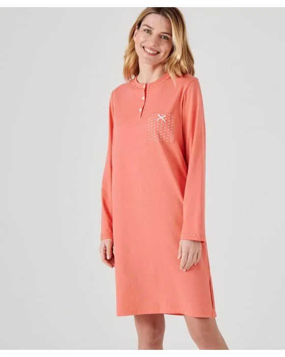 Chemise de nuit manches longues, maille jersey, 95 cm