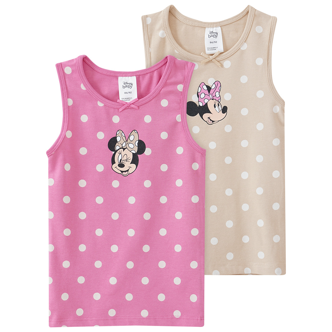 2 Minnie Maus Unterhemden mit Pünktchen