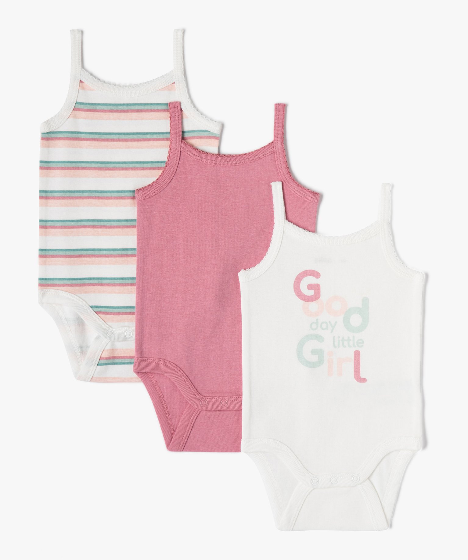 Body bébé à bretelles imprimé (lot de 3) ecru | GEMO