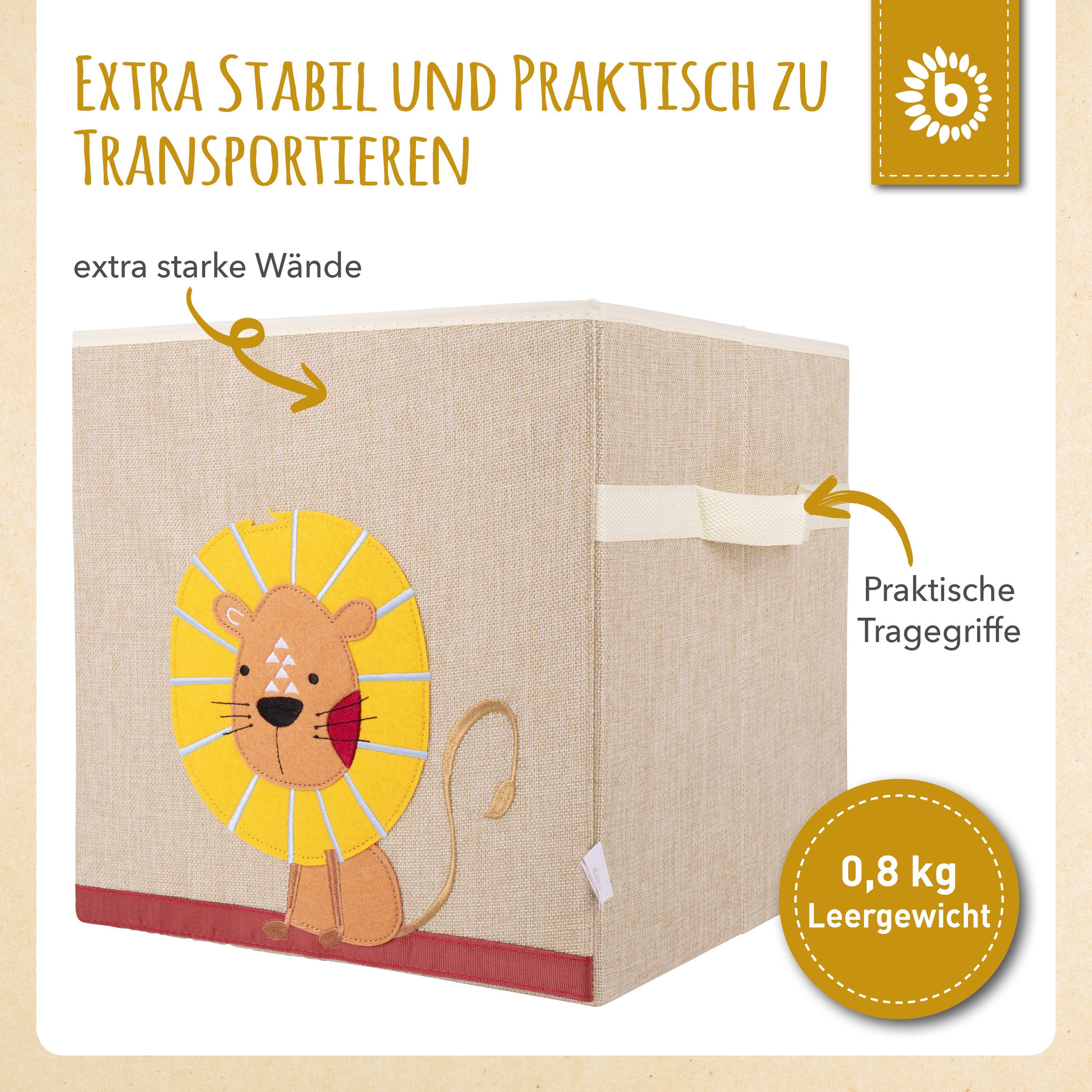 BIECO Spielzeugtruhe Bieco Aufbewahrungsbox Kinder Löwen Motiv ca. 36L faltbar Süße Spielzeug Kiste für Kallax Regal Aufbewahrungsbox 33x33x33 Kallax Boxen für Spielzeug Aufbewahrung Storage Box Kallax