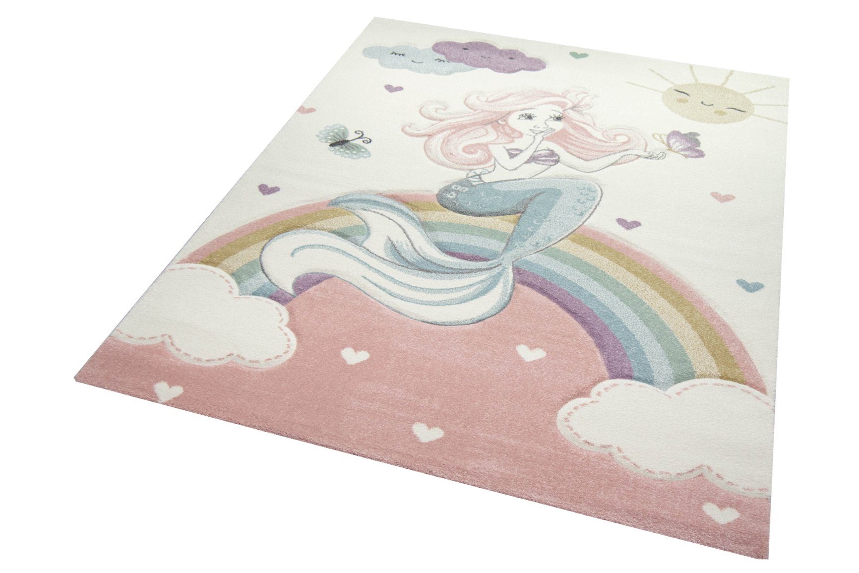 Kinderteppich Kinderteppich Meerjungfrau Kinderzimmer Teppich Prinzessin pastell, Teppich-Traum, rechteckig, Höhe: 13 mm