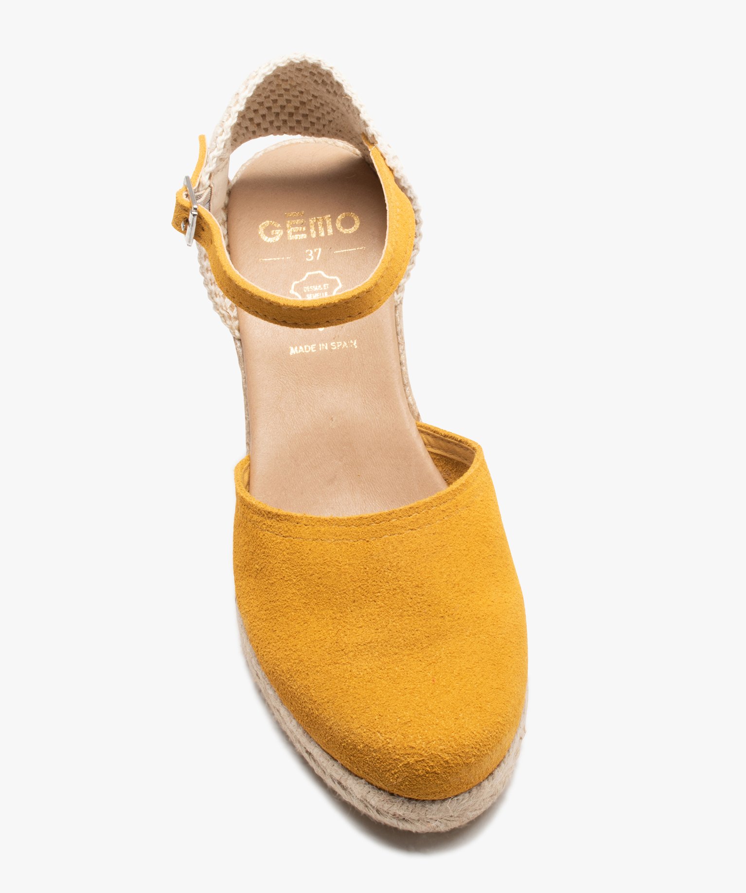 Sandales femme compensées dessus cuir uni jaune | GEMO