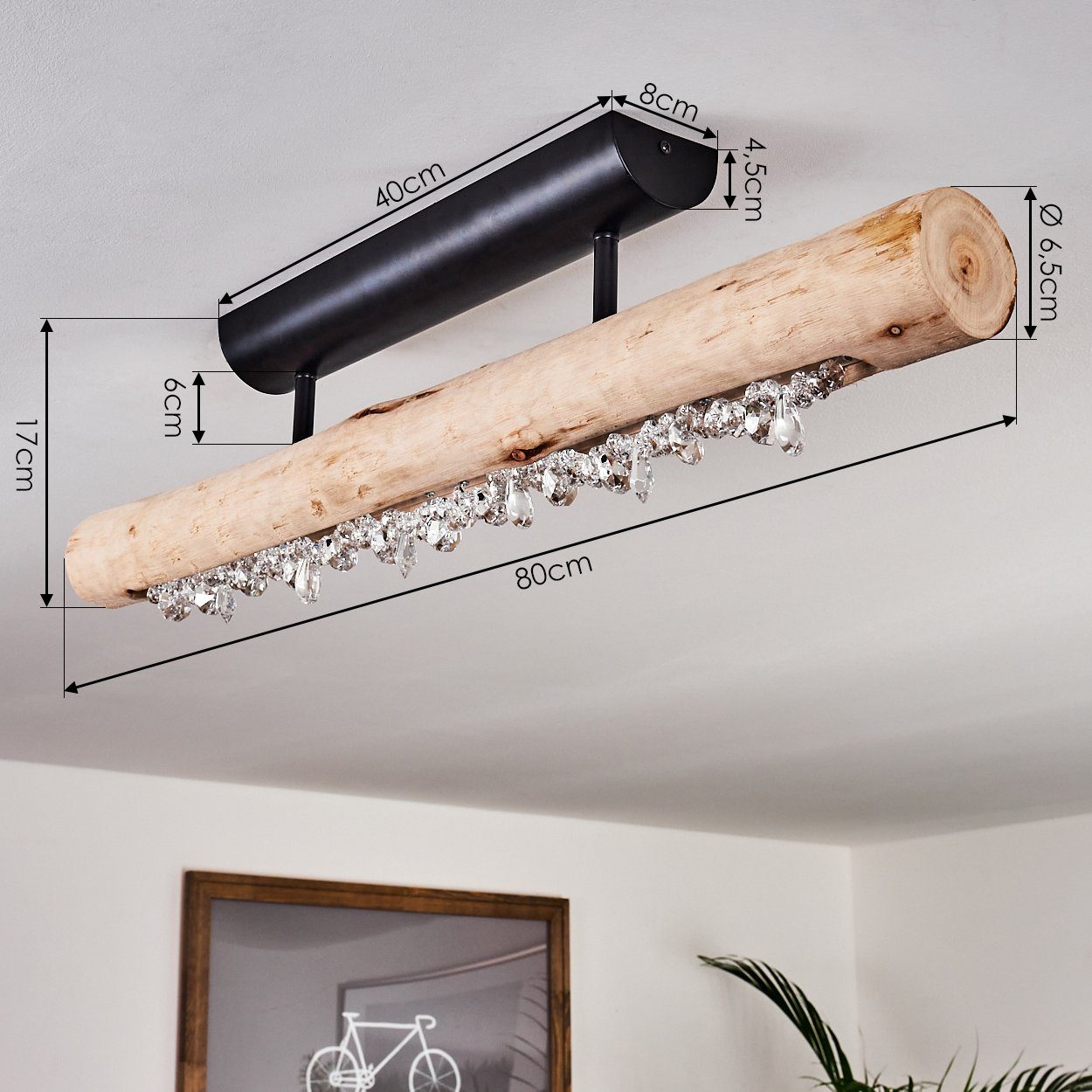 hofstein Deckenleuchte Lipusa längliche Deckenlampe aus Metall Schwarz und Holz, 3000 Kelvin, 1xLED 15 Watt, 1200 Lumen, über herkömmlichen Lichtschalter dimmbar
