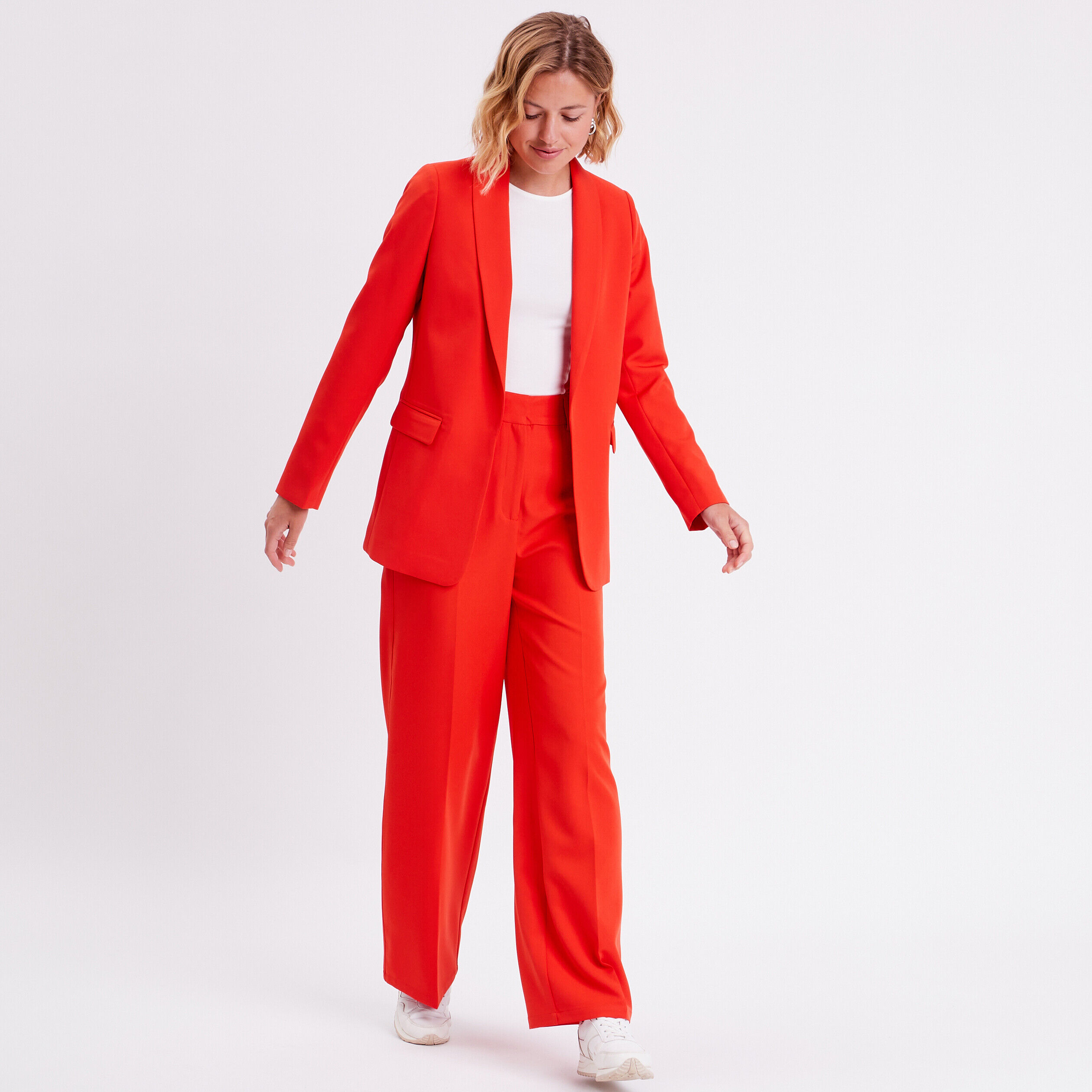 Veste blazer droite col châle rouge femme | Cache Cache