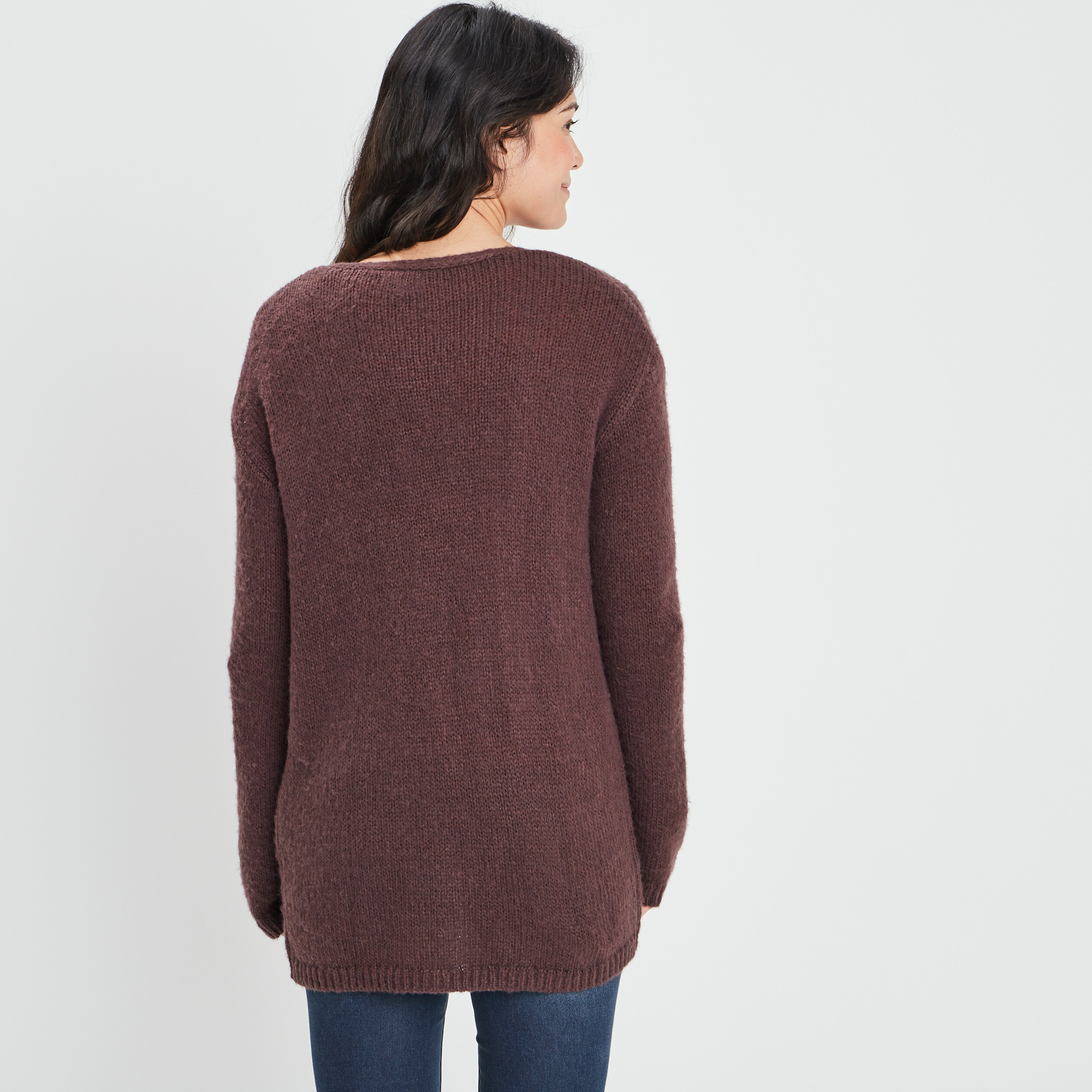 Gilet long manches longues marron foncé femme | La Halle
