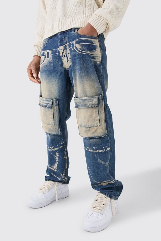 Lockere Jeans mit X-Ray Print und Acid-Waschung