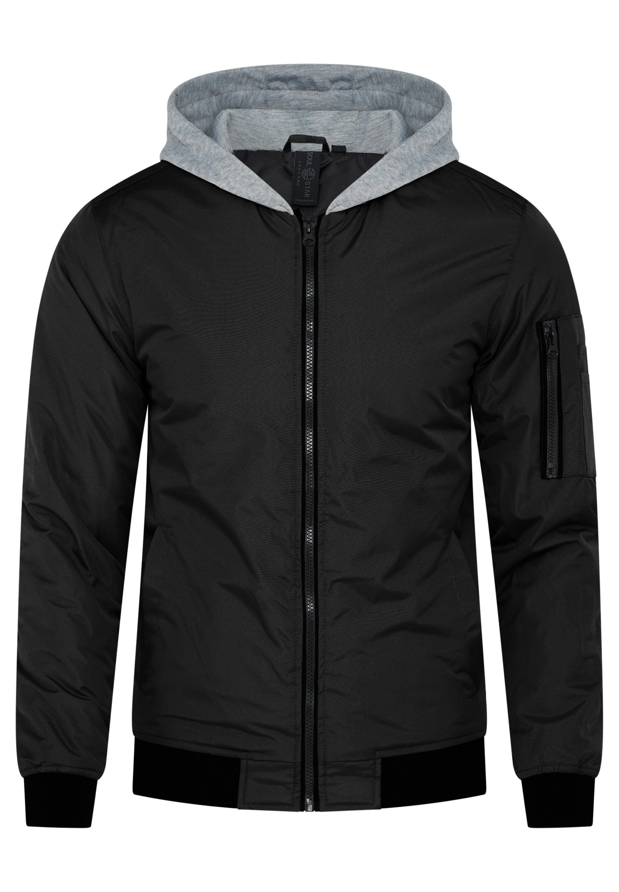 SOULSTAR Bomberjacke MJOMNOI Übergangsjacke leichter Blouson Steppjacke mit Sweat-Kapuze