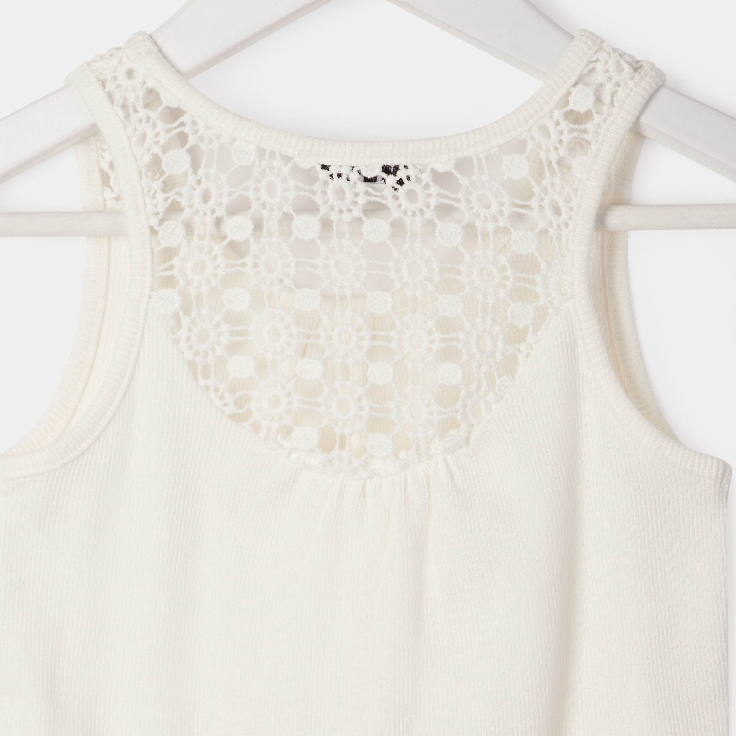 Débardeur coton détail macramé blanc fille | La Halle