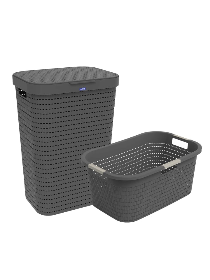 Rotho Country Wäscheset 2tlg. 55l, 40l, Kunststoff (PP) BPA-frei in Anthrazit günstig kaufen onesize