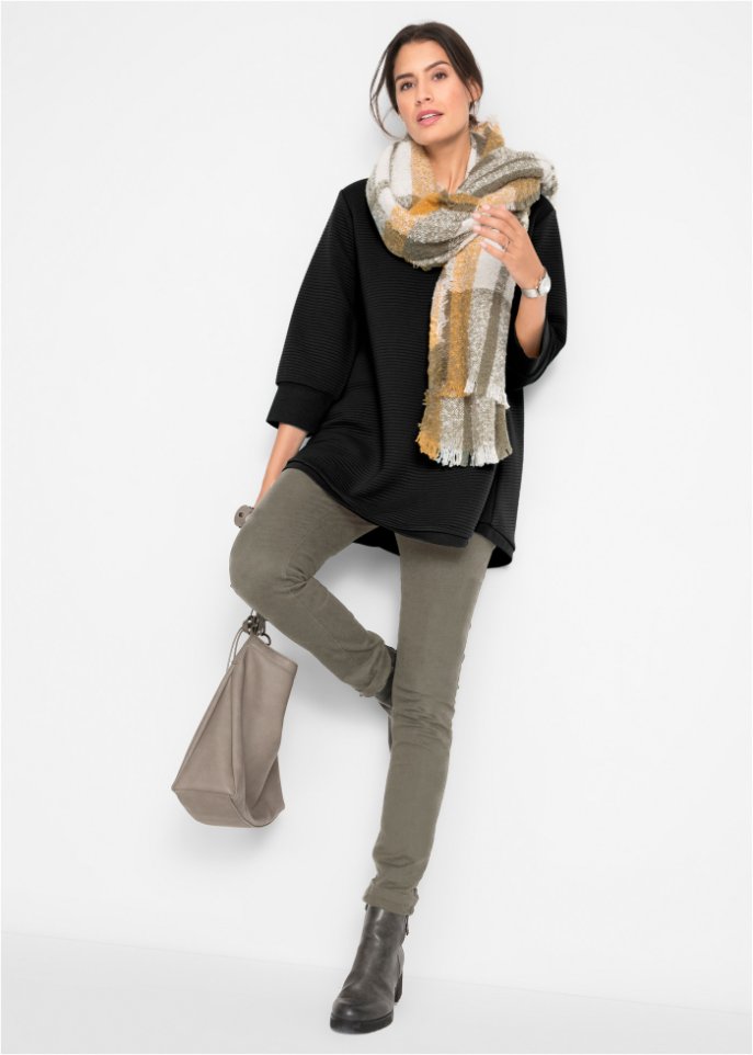 Langes Sweatshirt Tunika mit Struktur in A-Line, 3/4 Arm