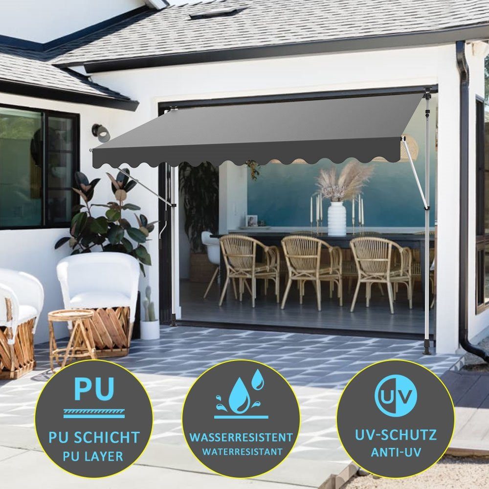 Mucola Klemmmarkise Klemmmarkise Balkon Markise Sonnenschutz Fenstermarkise Balkonmarkise (Stück) Gummierter Standfuß für besseren Halt