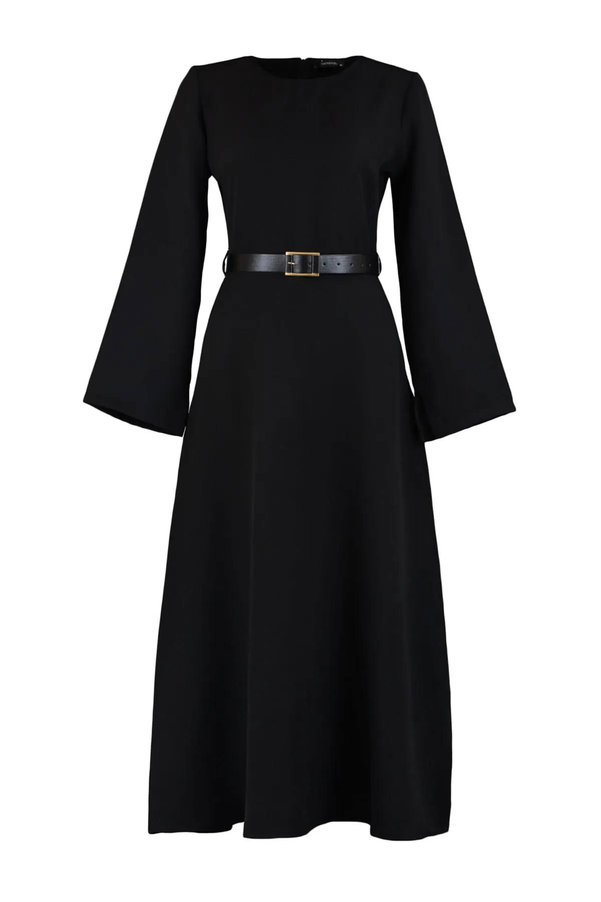 Trendyol Modest  Schwarzes gewebtes A-Linien-Kleid mit Gürtel TCTAW23EB00143