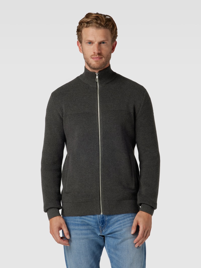 Strickjacke mit Stehkragen in anthrazit meliert