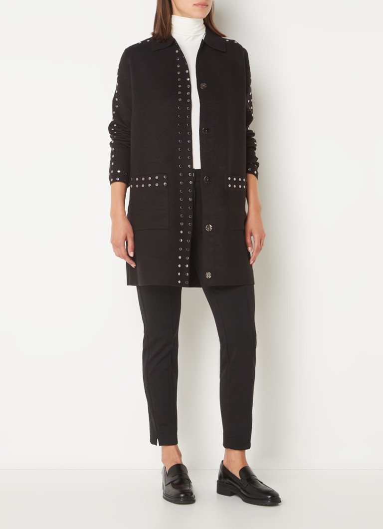 Phase Eight Cassidy fine knitted coat in wool blend with studs and side pockets