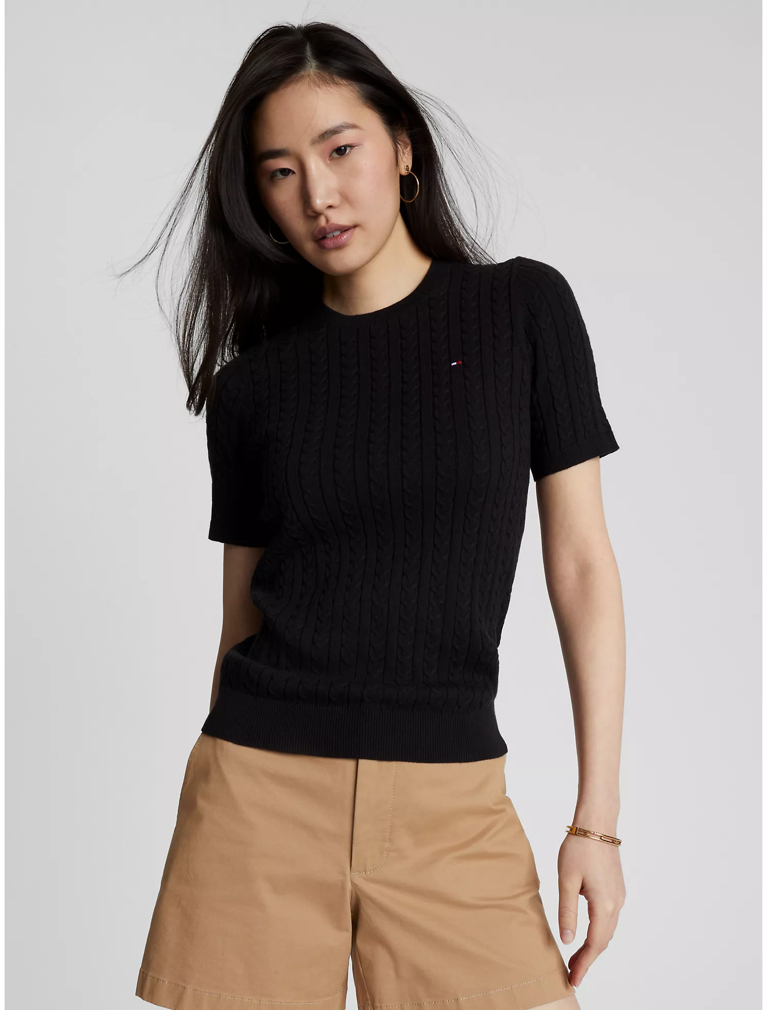 Cable Knit Short-Sleeve Sweater